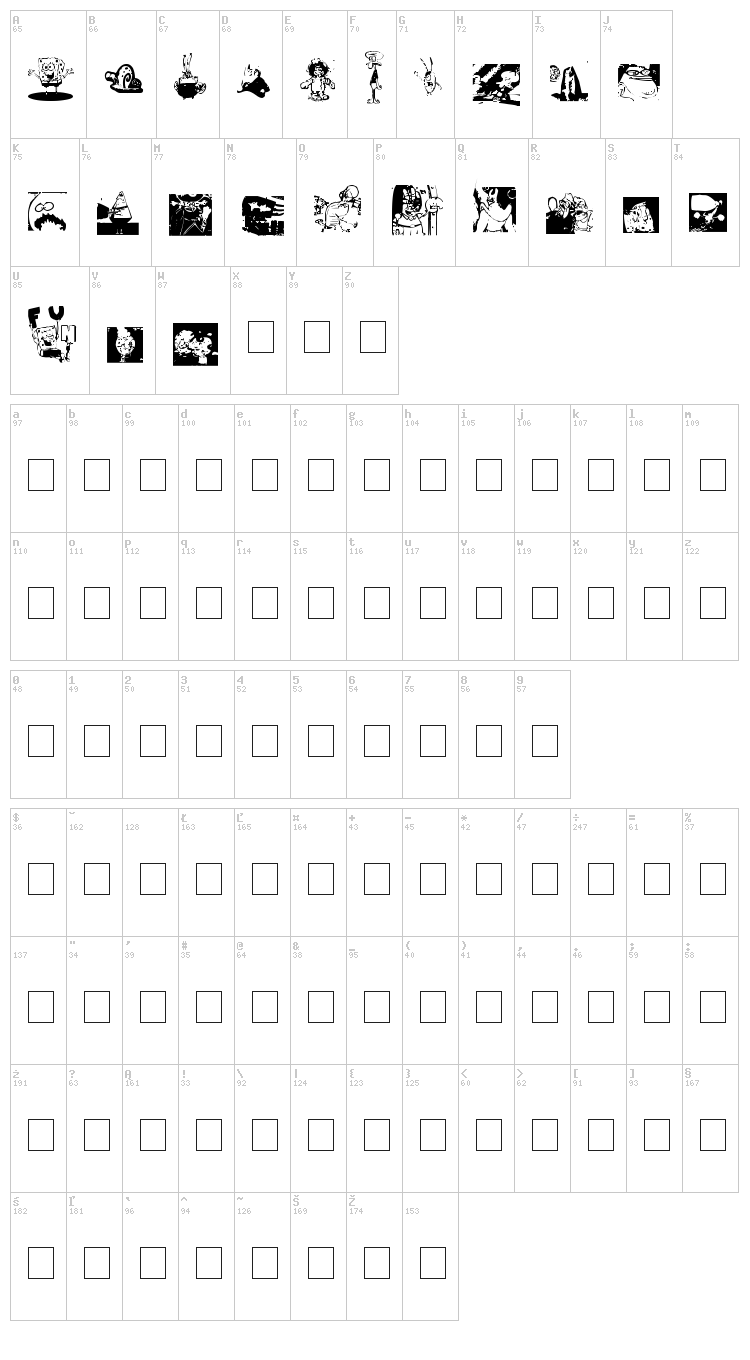 Spongebob Dingpants font map